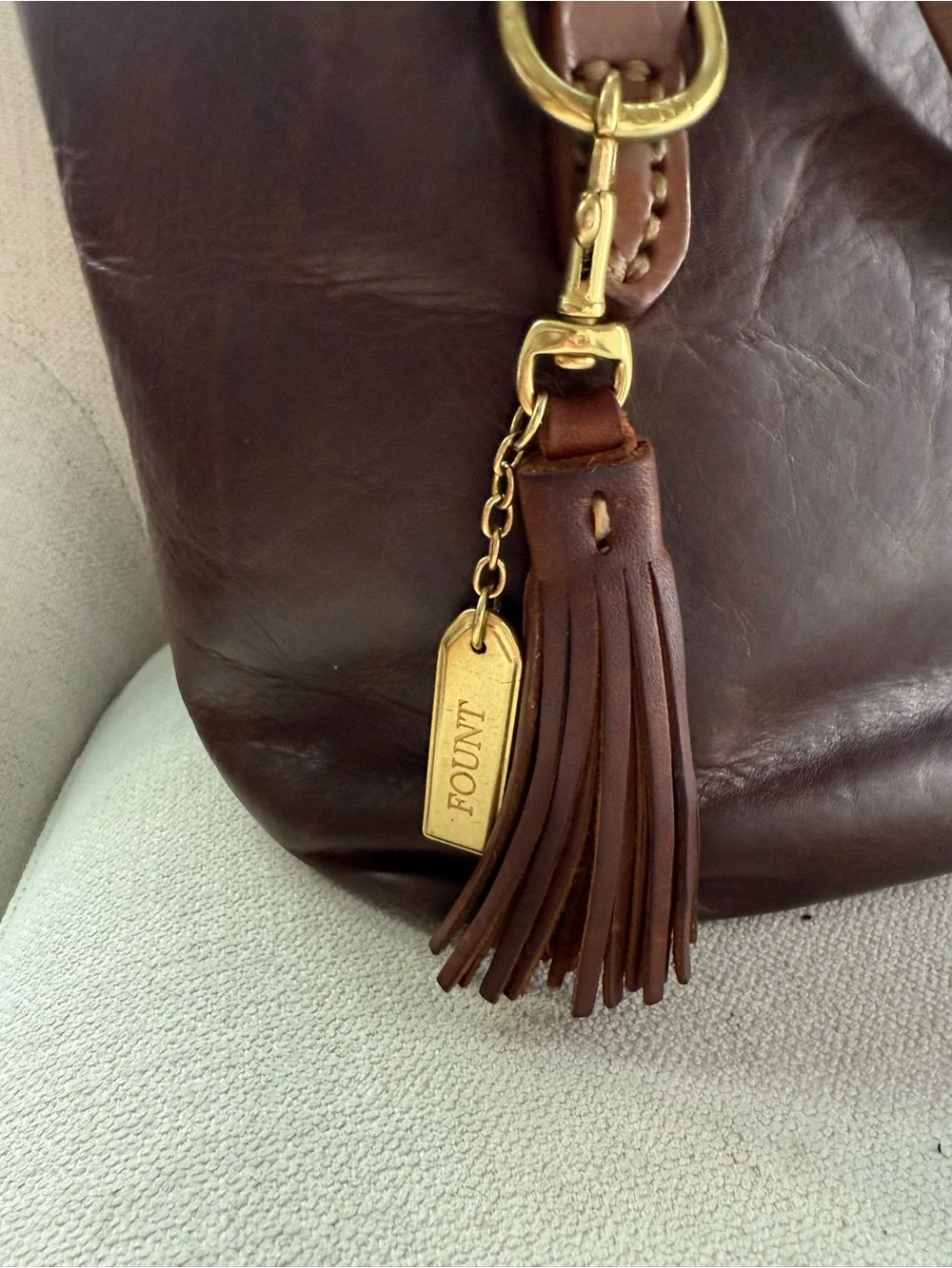 Fount Brown Leather Tote Bag with Tassel